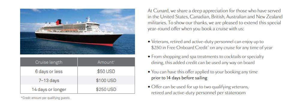 Applications To Receive This Benefit Must Be Made No Later Than 14 Days Prior The Cruise Departure Date Offer Is Valid For Eligible Military Personnel